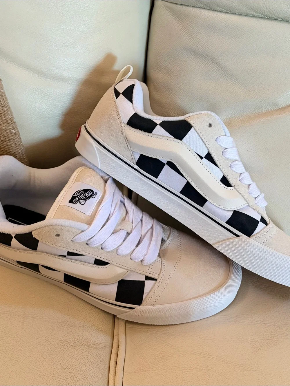 Vans Knu Skool Men’s White Sneakers with Black Checkerboard Accents